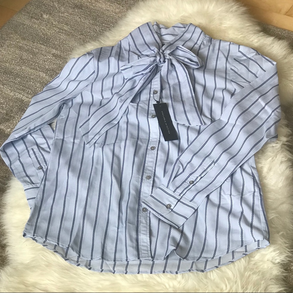 Banana Republic Stripe Tie-Neck Shirt in Blue